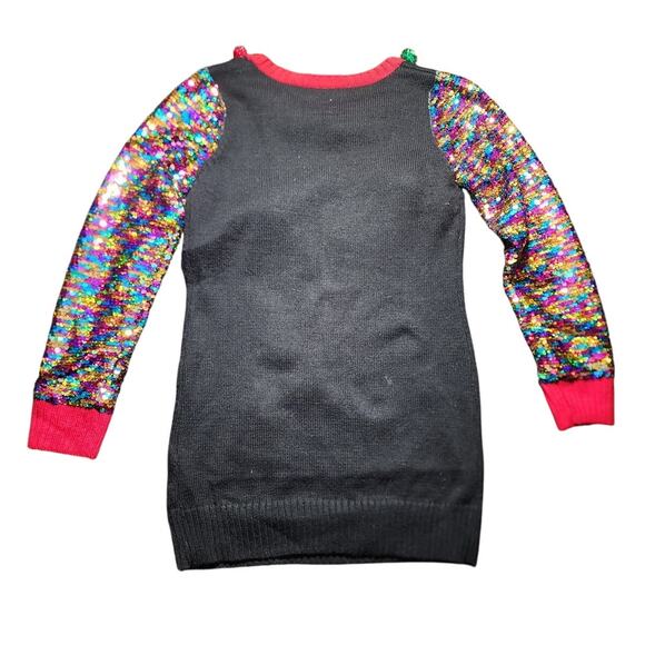 33 Degrees Festive Llama Sequins Tunic Pom Pom Ugly Christmas Sweater Small - Picture 2 of 8